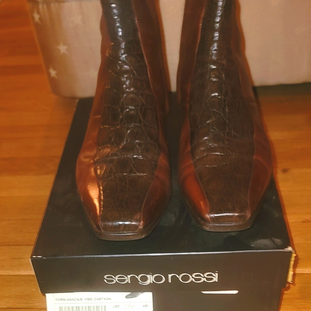 Genuine SERGIO ROSSI 'Ombre Brown/Black' leather mid ankle boot